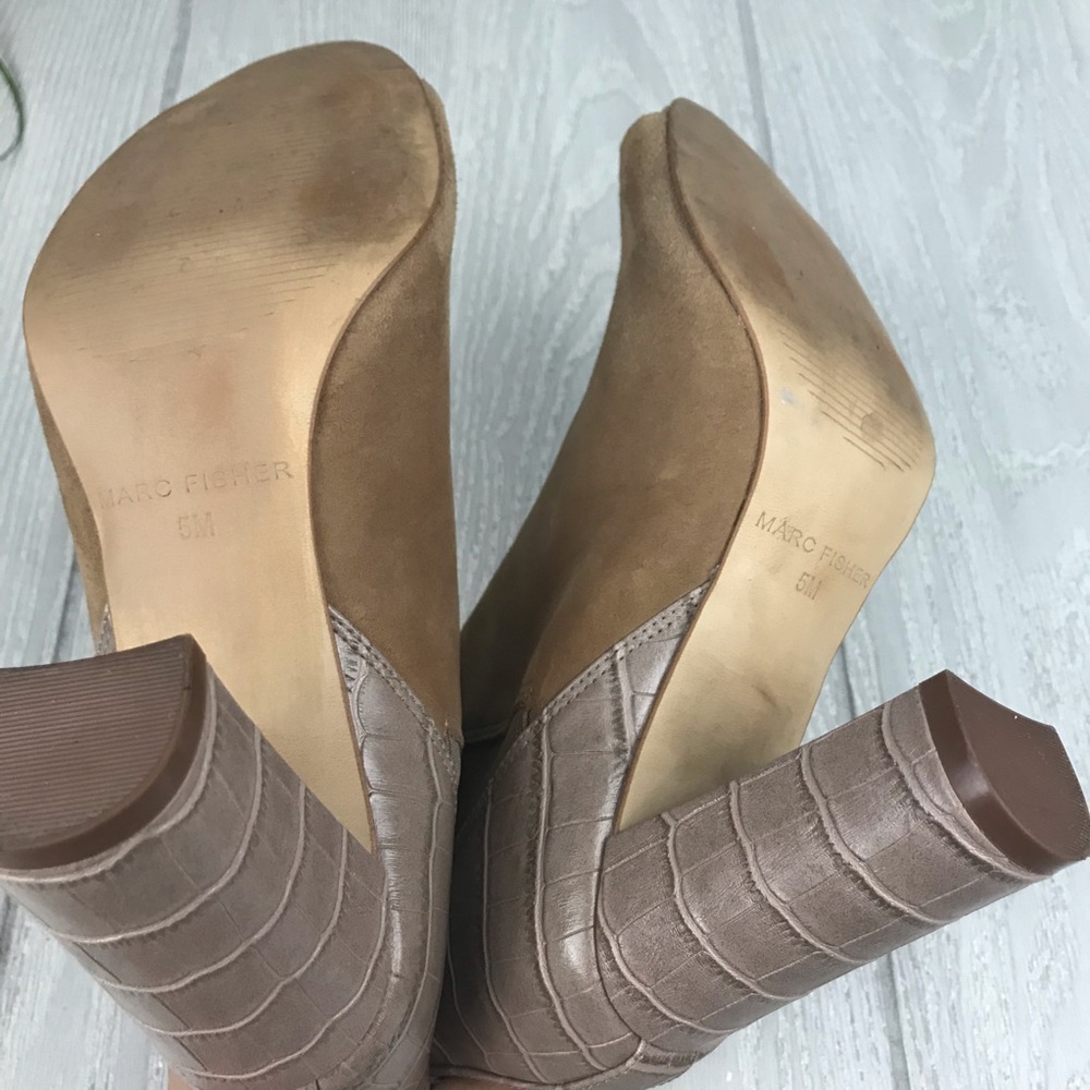 Marc Fisher Tan Suede Open Toe Block Heel Booties… - image 8